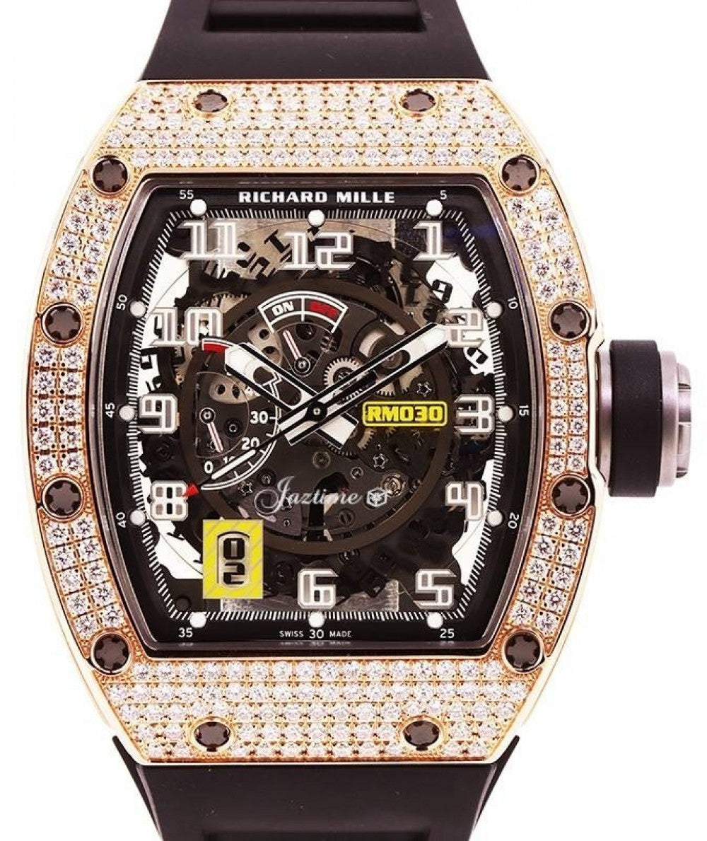 Automatic Winding with Declutchable Rotor Rose Gold Diamond Bezel RM 030 BRAND NEW