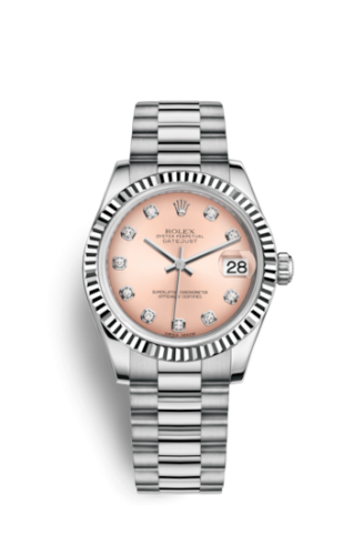 Datejust 31 White Gold Fluted / President / Pink Diamond