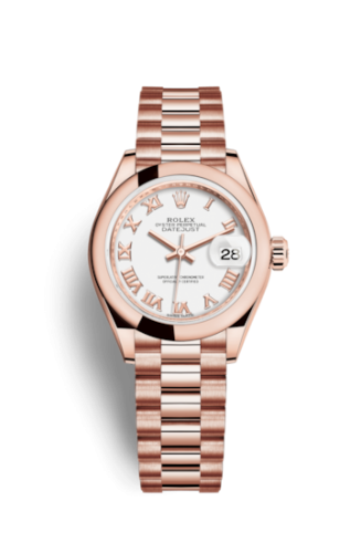 Lady-Datejust 28 Everose Domed  / President  / White Roman