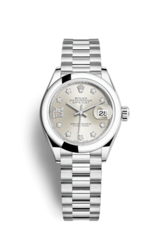 Lady-Datejust 28 Platinum Domed / President / Silver Diamond