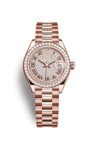 Lady-Datejust 28 Everose Diamond / President / Paved Roman