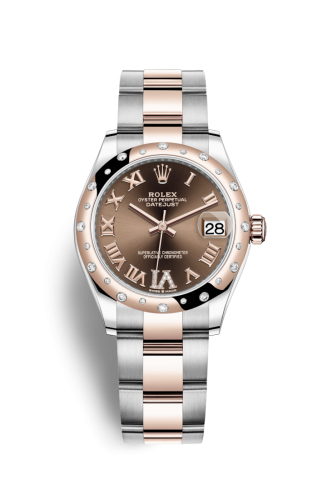 Datejust 31 Stainless Steel/ Rose Gold / Domed – Diamond / Chocolate – Roman / Oyster