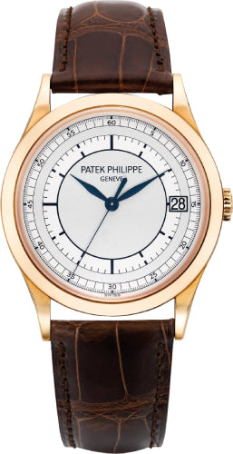 Calatrava 38mm Silver Date Rose Gold Leather