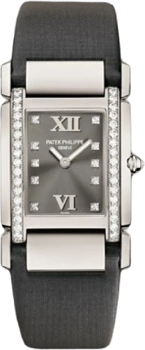 Twenty~4 Ladies Medium 32 x 30mm Grey Diamond Roman White Gold Diamond Set Quartz