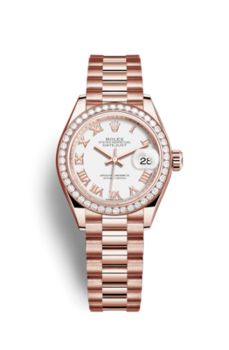 Lady-Datejust 28 Everose Diamond / President / White Roman