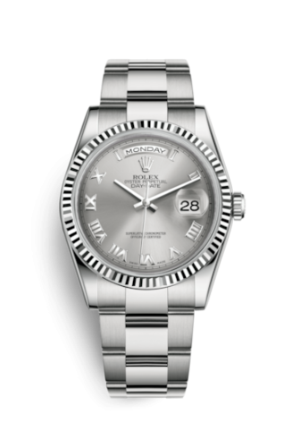 Day-Date 36 White Gold Fluted / Oyster / Grey Roman