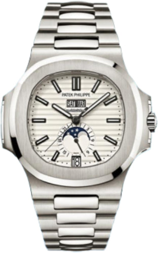 Nautilus Moon Phase Date Stainless Steel White Index