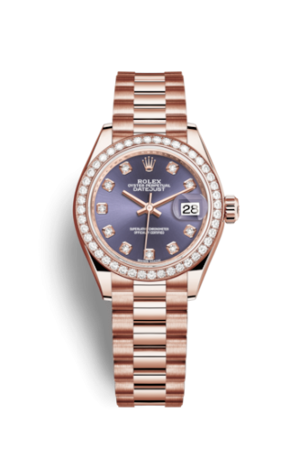 Lady-Datejust 28 Everose Diamond / President / Aubergine