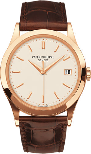 Calatrava 38mm White Opaline Index Date Rose Gold Leather