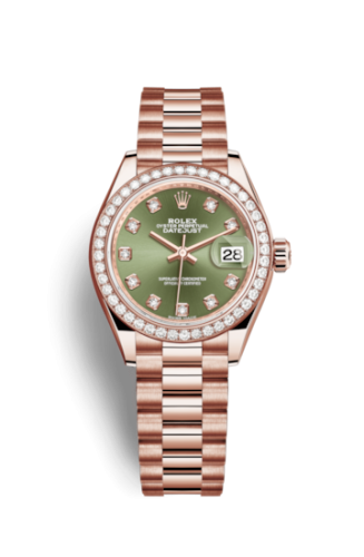 Lady-Datejust 28 Everose Diamond / President / Olive Diamond