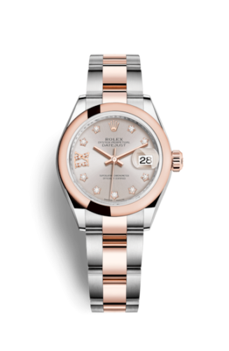 Lady-Datejust 28 Rolesor Rose Domed / Oyster / Sundust Diamond