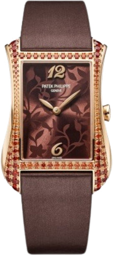 Gondolo Serata Ladies White Gold Gem Set Bezel Brown Dial Quartz
