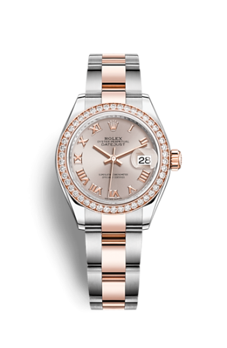 Lady-Datejust 28 Rolesor Rose Diamond / Oyster / Sundust Roman