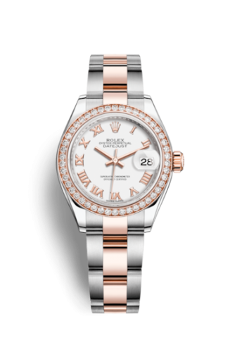 Lady-Datejust 28 Rolesor Rose Diamond / Oyster / White Roman