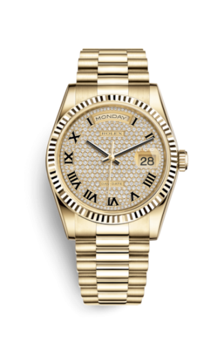Day-Date 36 Yellow Gold Fluted / President / Paved Roman