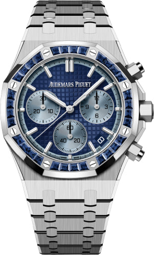 Royal Oak 41mm Chronograph White Gold Sapphire Set Bezel Blue Dial