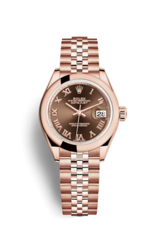 Lady-Datejust 28 Everose Domed  / Jubilee / Chocolate Roman