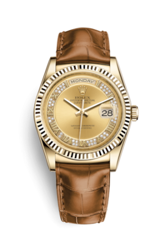 Day-Date 36 Yellow Gold Fluted / Strap / Champagne Diamonds