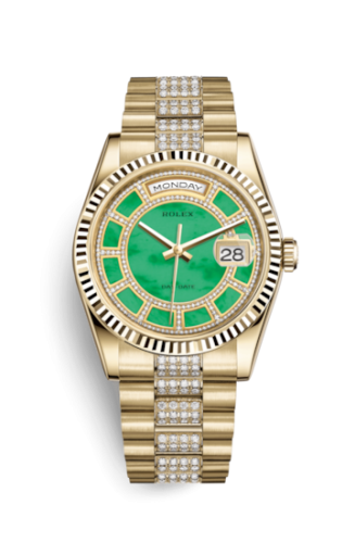 Day-Date 36 Yellow Gold Fluted / President Diamonds / Green Jade Carousel