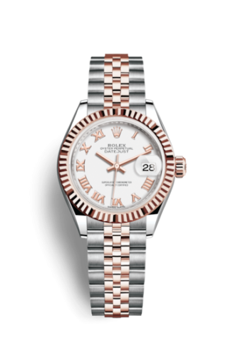 Lady-Datejust 28 Rolesor Rose Fluted / Jubilee / White Roman