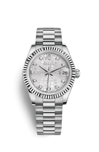 Datejust 31 White Gold Fluted / President / Silver Computer