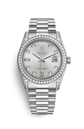 Day-Date 36 White Gold Diamonds / President  / Silver Diamonds Emeralds