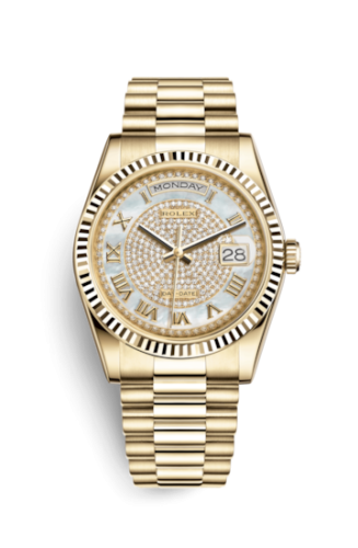 Day-Date 36 Yellow Gold Fluted / President Diamond / Paved Roman