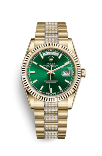 Day-Date 36 Yellow Gold Fluted / President Diamonds / Green