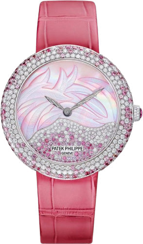 Calatrava 35.8mm White Gold Mother of Pearl Diamonds Pink Sapphires Set Dial