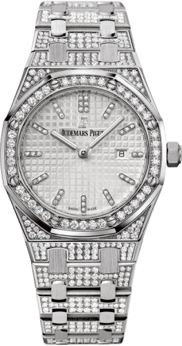 Royal Oak Quartz Ladies White Gold Silver Diamond Index 33mm Bracelet