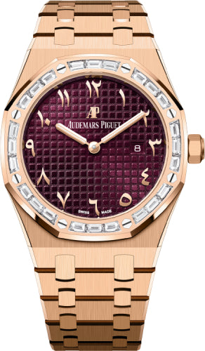 Royal Oak 33mm Rose Gold Diamond Baguette Bezel Purple Dial