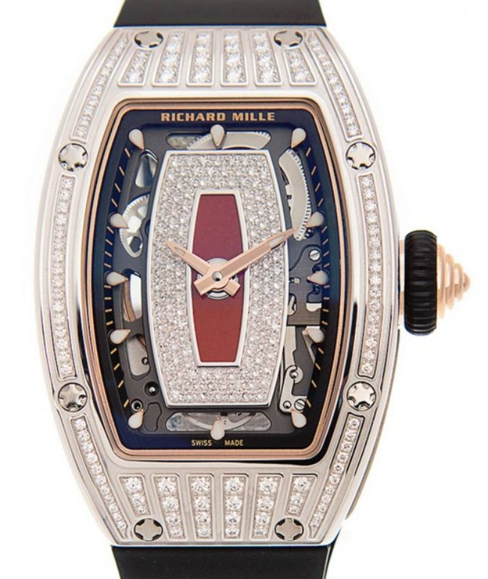 Lady White Gold Medium Set Diamond Jasper Dial RM 07-01