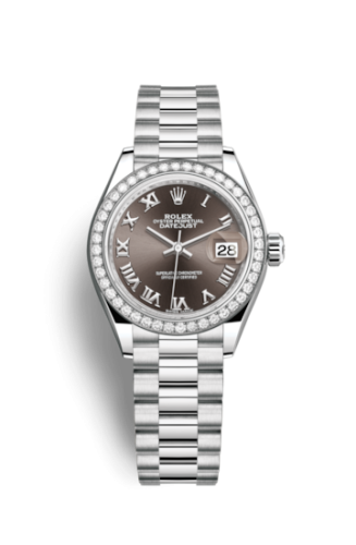 Lady-Datejust 28 Platinum Diamond / President / Dark Grey Roman