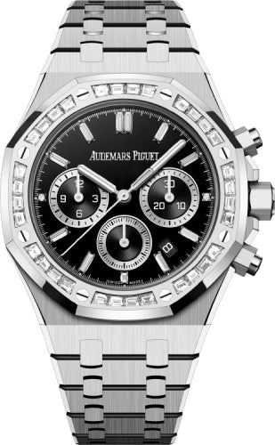 Royal Oak 38mm Chronograph White Gold Diamond Set Bezel Black Onyx Diamond Baguette…