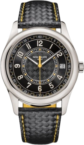 Calatrava Date Sweep Seconds White Gold Black Carbon Motif Yellow Dial