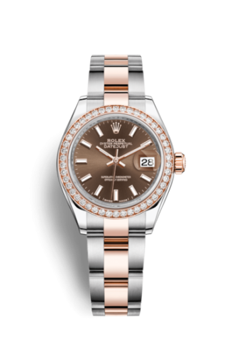 Lady-Datejust 28 Rolesor Rose Diamond / Oyster / Chocolate