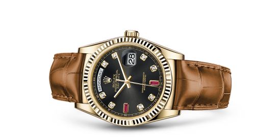 Day-Date 36 Yellow Gold / Strap / Black Diamond Rubies