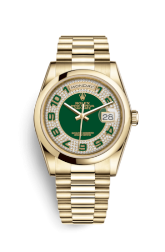 Day-Date 36 Yellow Gold Domed / President/ Green Paved