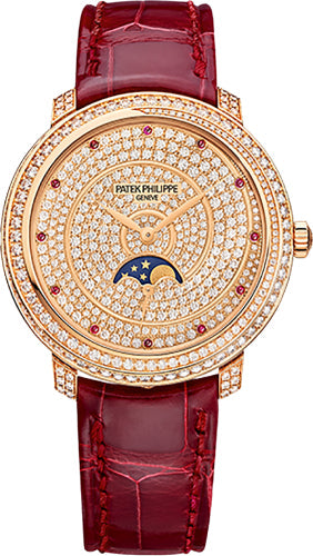 Ladies Complications 33.3mm Diamond Paved Dial and Bezel Rose Gold Leather