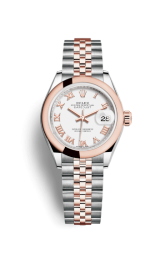 Lady-Datejust 28 Rolesor Rose Domed / Jubilee / White Roman