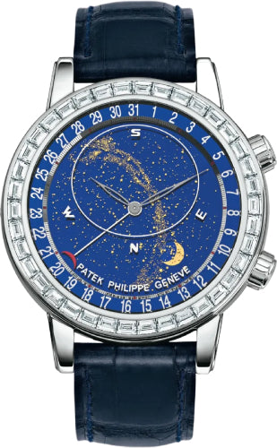 Grand Complications Date Chronograph Blue Sky Chart 44mm Baguette Bezel White Gold…