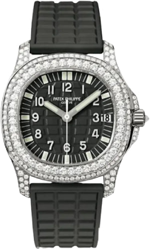 Aquanaut Ladies White Gold Diamonds Black Dial
