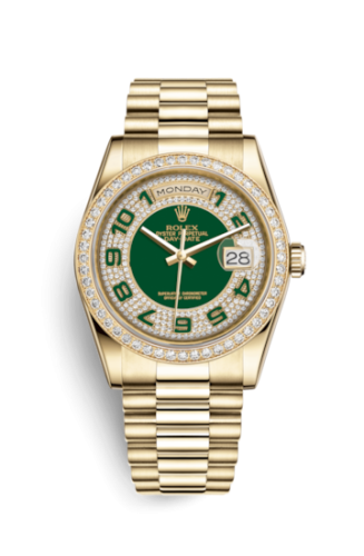 Day-Date 36 Yellow Gold Diamonds / President / Green Arabic