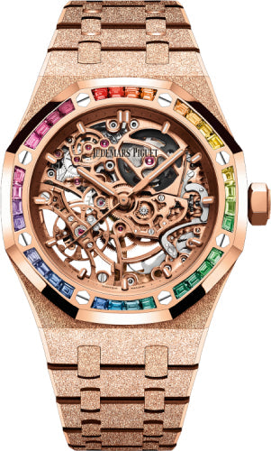 Royal Oak 37mm Frosted Gold Double Balance Wheel Openworked Rose Gold Rainbow…