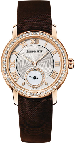 Jules Audemars Small Seconds Pink Gold Silver Roman Dial & Diamond Bezel Silk…