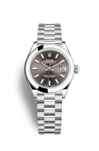 Lady-Datejust 28 Platinum Domed / President / Dark Grey
