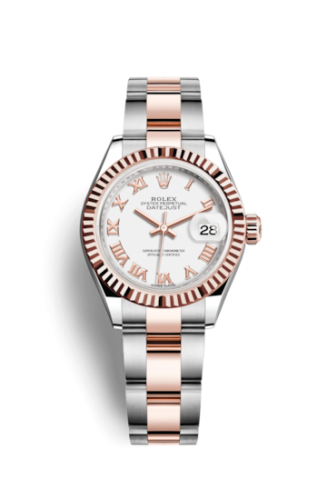 Lady-Datejust 28 Rolesor Rose Fluted / Oyster / White Roman