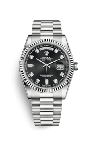 Day-Date 36 White Gold Fluted / President / Black Diamond