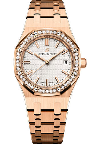 Royal Oak Self Winding 34mm Pink Gold Case Diamond Bezel Silver Dial