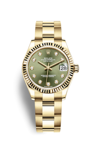 Datejust 31 Yellow Gold / Fluted / Olive – Diamond / Oyster